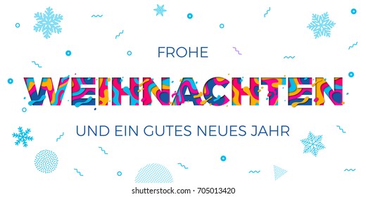 Frohe Weihnachten Feliz Navidad y Neus Jahr Feliz Año Nuevo alemán fondo blanco de la tarjeta de saludo de vacaciones. Patrón de copos de nieve en papel vectorial cortar capas de varios colores cartón de texto