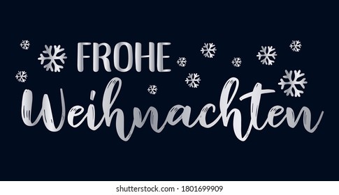 Frohe Weihnachten quote in German as logo or header. Translated Merry Christmas. Celebration Lettering for poster, card, invitation, banner.