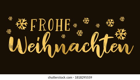 Frohe Weihnachten quote in German as logo or header. Translated Merry Christmas. Celebration Lettering for poster, card, invitation, banner.