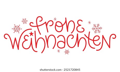 FROHE WEIHNACHTEN rot monoline vektor beschriftung banner mit schneeflocken