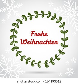 Frohe Weihnachten - vector greeting Christmas card with snowflakes and wreath 