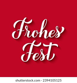 Frohes Fest calligraphy hand lettering with shadow on red background. Happy Holidays typography poster in German. Easy to edit vector template for greeting card, banner, flyer, etc