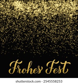 Frohes Fest calligraphy hand lettering on shiny gold sparkles background. Happy Holidays typography poster in German. Vector template for greeting card, banner, flyer, etc