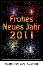 Frohes Neues Jahr 2011 greeting colorful card with fireworks