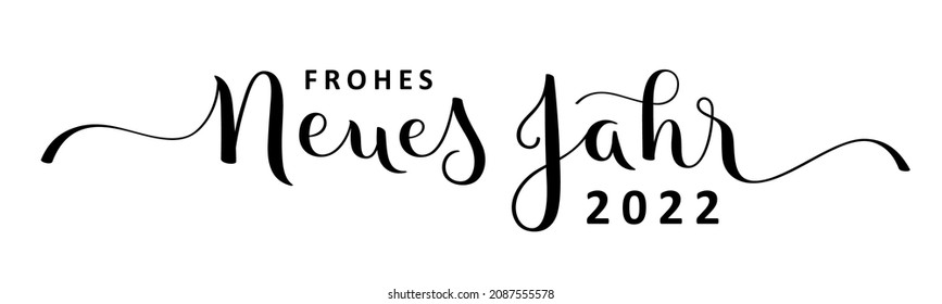 Banner de caligrafía de pincel vectorial negro FROHES NEUES JAHR 2022 con toques (AÑO NUEVO FELIZ 2022 en alemán)