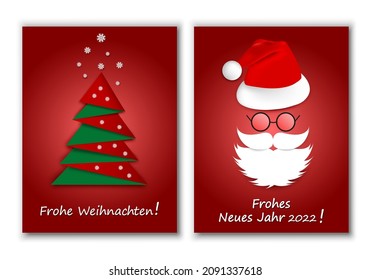 Frohes Neues Jahr 2022.Frohe Weihnachten.Frohes Fest.Merry Christmas and Happy New Year background.Happy Holidays.Vector set of banner or gift card.	