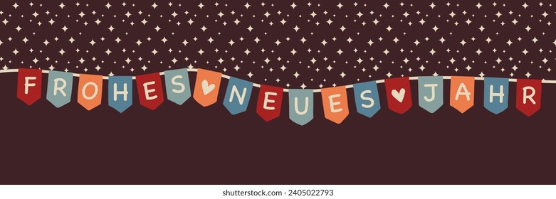 Frohes neues Jahr - lettering in German - Happy New Year. Greeting banner with colorful pennant chain.