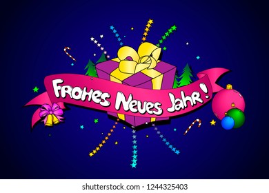 Frohes Neues Jahr. Vector creative background. Happy New Year in German language. Colorful line art