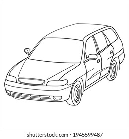 front angle view of classic wagon automobile 90's style run ,fast delivery,cargo logistic and freight shipping concept. doodle vector illustration
