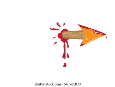 Front of an arrow exiting from a pierced wound. Editable Clip Art.