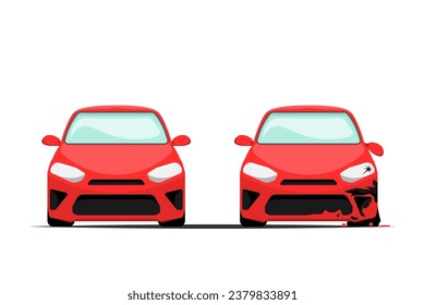 Front auto car accident on isolated background, Vector illustration.