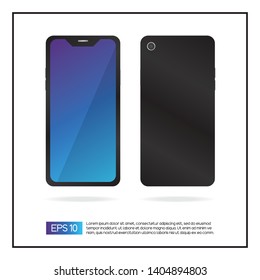 Front and back of a black colored smartphone. EPS 10 vector.