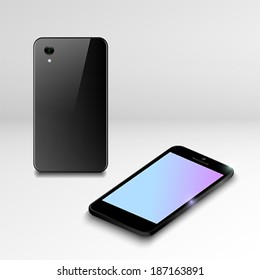 The front and the back of black phone 