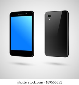 The front and the back of black phone 