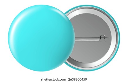 Front and back of a blank light blue pin button, useful as a mock up to add graphics for political campaigns, company events, or any other purpose