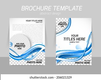Front and back brochure design with blue wavy water backdrop and circles