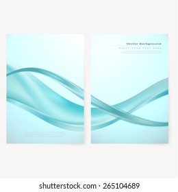 Front and back business flyer template, blank with transparent strip, waves