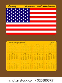 Front and back calendar pocket 2016 USA Flag.