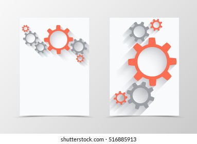 Front and back conceptual flyer template design. Abstract template with gray and red gears in technologic style. Vector illustration
