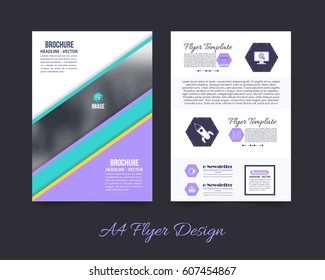Front and Back Corporate Brochure, Textbook Cover. Image Add Feature Print Ready Business Pamphlet Design, Booklet Template. A4 Flyer Document Vector Background