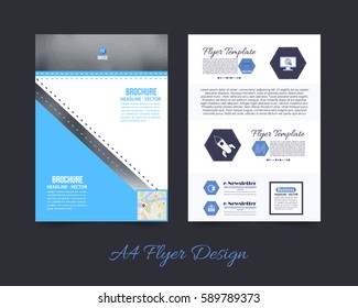 Front and Back Corporate Leaflet, Textbook Cover. Image Add Feature Print Ready Business Pamphlet Design, Multicolored Brochure, Booklet Template. A4 Flyer Document Vector Background