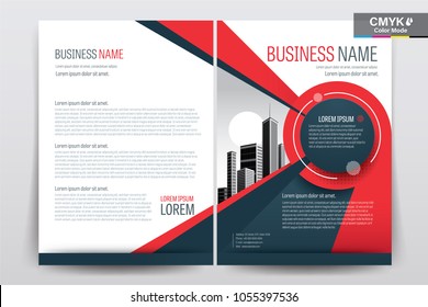 Front and back cover of a modern business brochure layout or flyer template, poster, magazine, annual report, book, booklet with red and  blue and building image. Size A4 CMYK Vector illustration