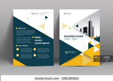 Front and back cover of a modern business brochure layout or flyer template, poster, magazine, annual report, book, booklet with red and blue triangle. in size A4 CMYK Vector illustration