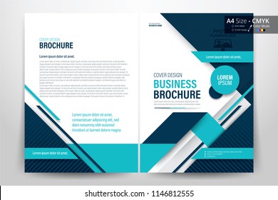 Front and back cover of a modern business brochure layout or flyer template, poster, magazine, annual report, book, booklet with blue geometric design. Size A4 CMYK Vector illustration