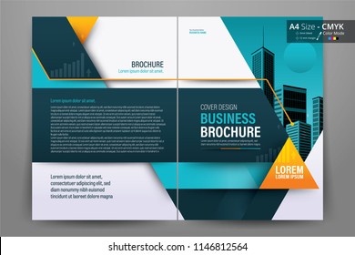 Front and back cover of a modern business brochure layout or flyer template, poster, magazine, annual report, book, booklet with orange and blue geometric design. Size A4 CMYK Vector illustration