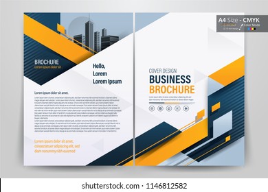 Front and back cover of a modern business brochure layout or flyer template, poster, magazine, annual report, book, booklet with orange geometric design. Size A4 CMYK Vector illustration