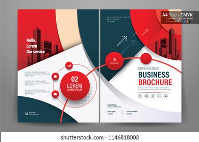 Front and back cover of a modern business brochure layout or flyer template, poster, magazine, annual report, book, booklet with red circle and gray design. Size A4 CMYK Vector illustration