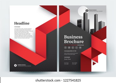 Front and back cover of a modern business brochure layout or flyer template, poster, magazine, annual report, book, booklet with red triangle design. Size A4 CMYK Vector illustration Front and back cover of a modern business brochure layout or flyer template, poster, magazine, annual report, book, booklet with red triangle design. Size A4 CMYK Vector illustration
