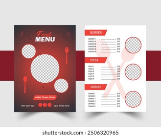 Front and back design food menu card