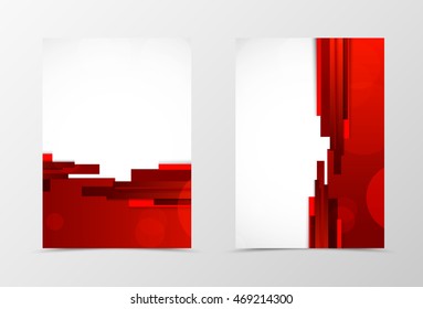 Front and back digital flyer template design. Abstract template with red lines and transparent circles in futuristic style. Vector illustration
