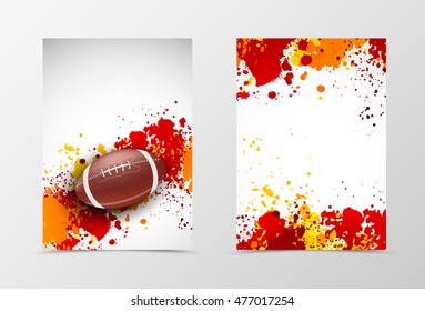 Front and back digital flyer template design. Abstract template in red and orange colors with american ball in grunge style. Vector illustration