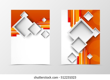 Front and back digital flyer template design. Abstract template in brown colors with straight lines, gray diamonds and transparent circles in dynamic futuristic style. Vector illustration
