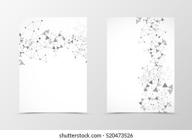 Conception de modèles de prospectus numérique avant et arrière. Modèle abstrait en couleurs grises avec motif point et triangle en polygonale. Illustration vectorielle