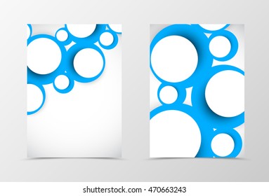 Front and back dynamic flyer template design. Abstract template with blue circles in geometric style. Vector illustration