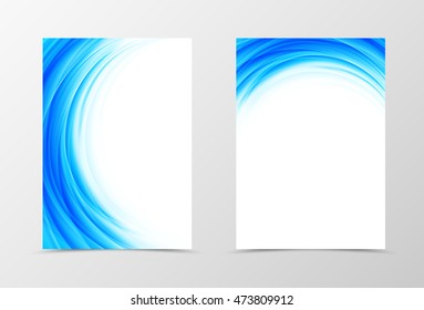 Front and back dynamic flyer template design. Abstract template with blue waves in light style. Vector illustration