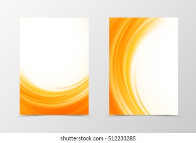 Front and back dynamic flyer template design. Abstract template with orange waves in soft style. Vector illustration