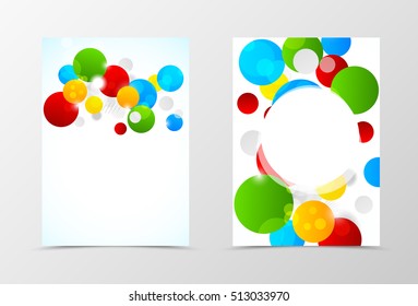 Front and back dynamic flyer template design. Abstract template with colorful circles in geometric style. Vector illustration