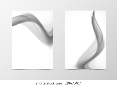 Front and back dynamic flyer template design. Abstract template with gray smoke in wavy soft style. Vector illustration