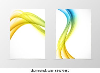 Front and back dynamic flyer template design. Abstract template with colorful lines in wavy soft style. Vector illustration