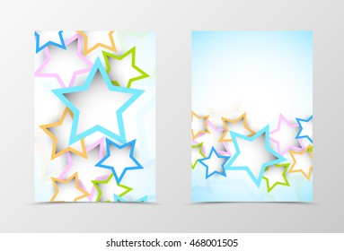 Front and back dynamic geometric flyer template design. Abstract template with colorful stars in digital style. Vector illustration