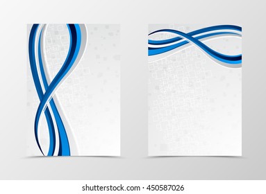 Front and back dynamic wave flyer template design. Abstract backgrounds with blue and gray lines and digital futuristic geometric square background. Vector illustration