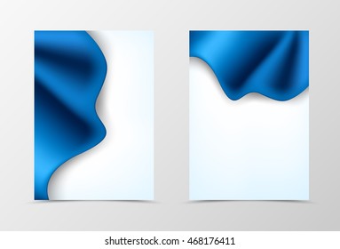 Front and back dynamic wave flyer template design. Abstract template with luxury blue cloth in elegant style. Vector illustration