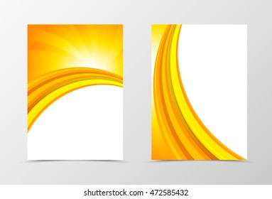 Front and back dynamic wave flyer template design. Abstract template with orange lines in smooth swirl style. Vector illustration