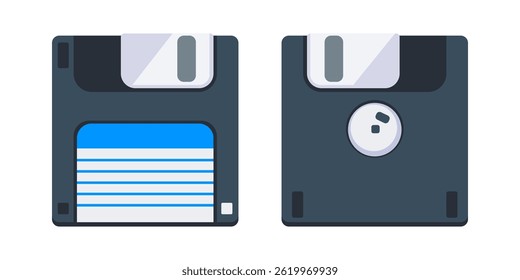 Front and back of a floppy disk, a storage medium used in the past