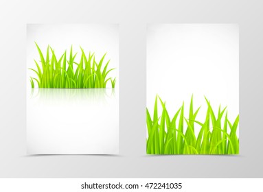 Front and back floral flyer template design. Abstract template with grass in natural style. Vector illustration