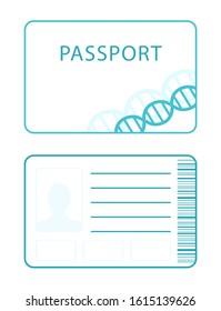 Front and back of the genetic passport with barcode. Modern flat design icon. The medical document of the future.